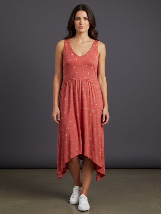 Joe Fresh Dresses & Skirts - Joe Fresh Coral Pink Sleeveless Floral Handkerchief Hem Dress